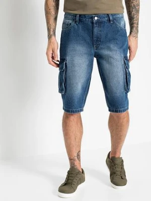 Długie dżinsowe bermudy bojówki, relaxed fit bonprix