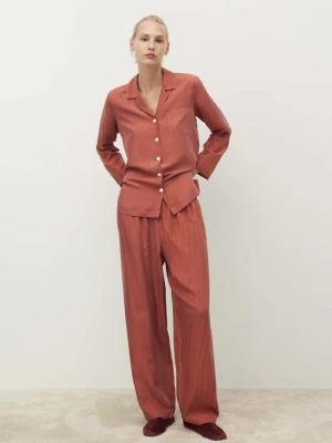 Długie jedwabne spodnie intensywny pomarańczowy - Kobieta - - MANGO