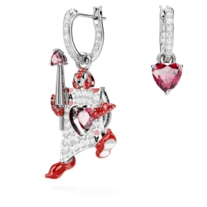 Długie kolczyki Alice in Wonderland, Wzór asymetryczny, Karta do gry, Czerwone, Powłoka z rodu Swarovski