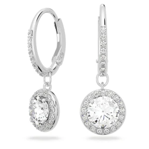 Długie kolczyki Angelic, Szlif okrągły, Białe, Powłoka z rodu Swarovski