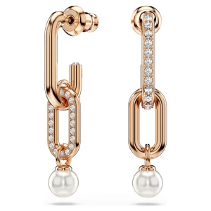 Długie kolczyki Constella, Kryształowa Perła, Szlif okrągły, Białe, Powłoka w odcieniu różowego złota Swarovski