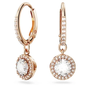 Długie kolczyki Constella, Szlif okrągły, Oprawa brukowa, Białe, Powłoka w odcieniu różowego złota Swarovski
