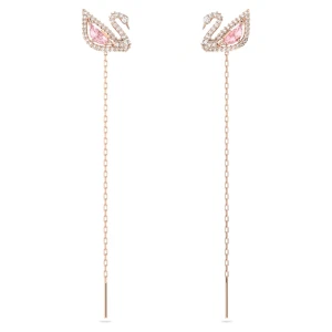 Długie kolczyki Dazzling Swan, Łabędź, Różowe, Powłoka w odcieniu różowego złota Swarovski