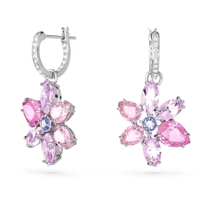 Długie kolczyki Gema, Szlify różnorodne, Kwiat, Różowe, Powłoka z rodu Swarovski