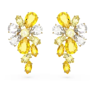 Długie kolczyki Gema, Szlify różnorodne, Kwiat, Żółte, Powłoka w odcieniu złota Swarovski