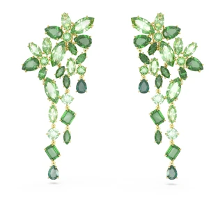 Długie kolczyki Gema, Szlify różnorodne, Zielone, Powłoka w odcieniu złota Swarovski