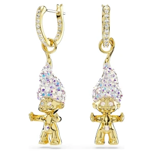 Długie kolczyki Good Luck Trolls, Troll, Białe, Powłoka w odcieniu złota Swarovski