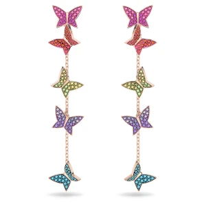 Długie kolczyki Idyllia Lilia, Motyl, Długie, Różnokolorowe, Powłoka w odcieniu różowego złota Swarovski
