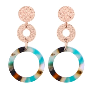 Długie kolczyki koła z różowego złota z turkusową żywicą SOTHO
