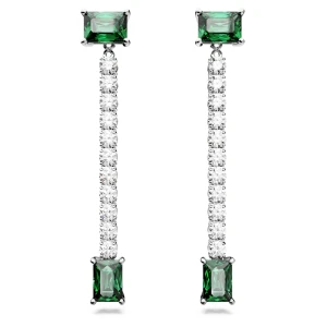 Długie kolczyki Matrix, Szlify różnorodne, Zielone, Powłoka z rodu Swarovski