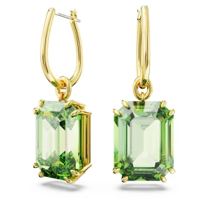 Długie kolczyki Millenia, Szlif ośmiokątny, Zielone, Powłoka w odcieniu złota Swarovski