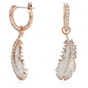 Długie kolczyki Nice, Pióro, Białe, Powłoka w odcieniu różowego złota Swarovski