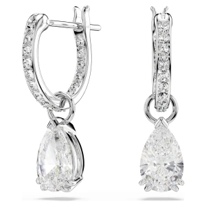 Długie kolczyki Stilla, Szlif gruszkowy, Szlif okrągły, Białe, Powłoka z rodu Swarovski