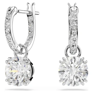 Długie kolczyki Stilla, Szlif okrągły, Białe, Powłoka z rodu Swarovski