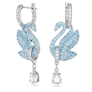 Długie kolczyki Swan, Łabędź, Niebieskie, Powłoka z rodu Swarovski