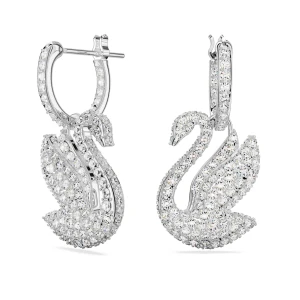 Długie kolczyki Swarovski Iconic Swan, Łabędź, Białe, Powłoka z rodu