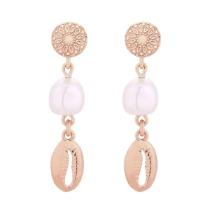 Długie kolczyki z różowego złota z muszelkami i perłami SWAROVSKI® CRYSTAL SOTHO