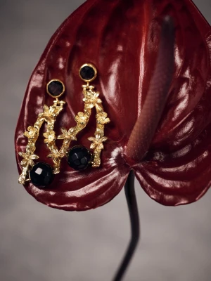 Długie pozłacane kolczyki z kocim okiem i onyksami TARANKO