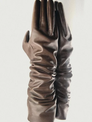 Długie Rękawiczki Skóra Nappa - Limited Edition - Beżowy - Massimo Dutti - Female