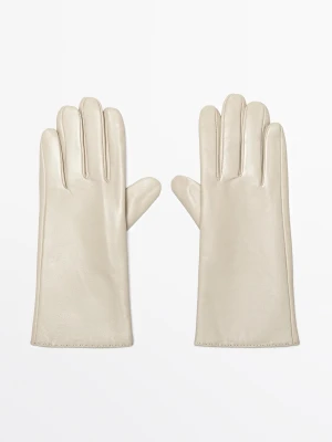 Długie Rękawiczki: Skóra Nappa - Waniliowy - Massimo Dutti - Female