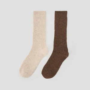 Długie skarpetki 2-pak z wełną: beżowe i brązowe House