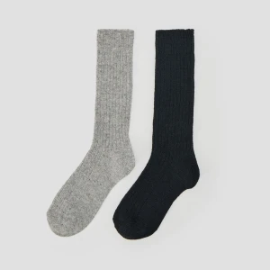 Długie skarpetki 2-pak z wełną: czarne i szare House