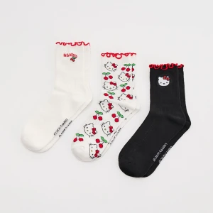 Długie skarpetki z falowanym brzegiem i motywem Hello Kitty 3-pak House
