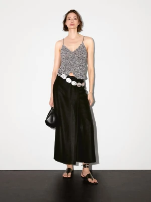 Długie Spódnicospodnie Z Mieszanki Lnu - Czarny - - Massimo Dutti - Female