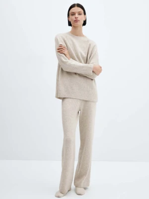 Długie spodnie z dzianiny beżowy - Kobieta - - MANGO