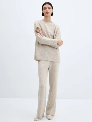 Długie spodnie z dzianiny beżowy - Kobieta - - MANGO