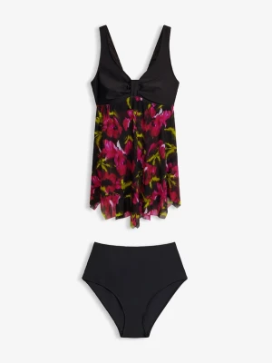 Długie tankini z siateczki z nadrukiem (komp. 2-cz.) BonPrix czarny