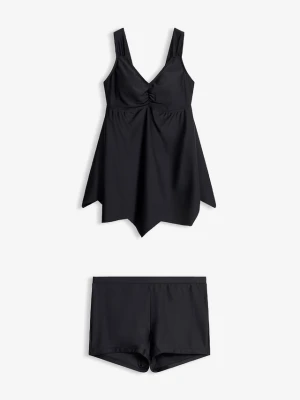 Długie tankini z zygzakowatym dołem (komplet 2-cz.) BonPrix czarny