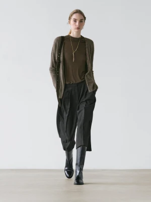 Długie Wełniane Bermudy - Czarny - - Massimo Dutti - Kobieta