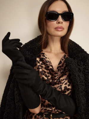 Długie wełniane rękawiczki w czarnym kolorze TARANKO