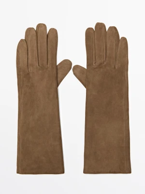 Długie Zamszowe Rękawiczki Skórzane - Piaskowy - Massimo Dutti - Female
