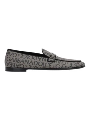 Dolce & Gabbana, Brązowe płaskie buty z charakterystycznym wzorem logo Gray, male,