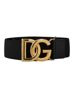 Dolce & Gabbana, Czarny elastyczny Pasek z klamrą w kolorze złota Black, female,