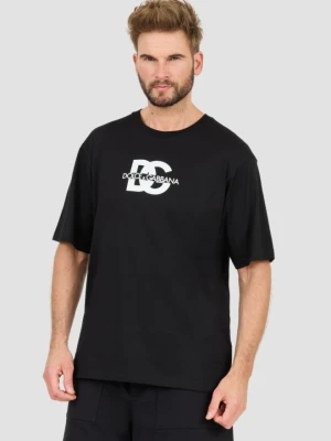 DOLCE & GABBANA Czarny męski t-shirt z dużym logo, Rozmiar 54 Dolce and Gabbana