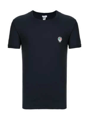 Dolce & Gabbana, Granatowy T-shirt z Haftowanym Logo Blue, male,