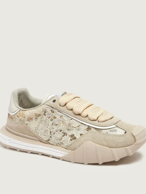 Dolce & Gabbana Koronkowe sneakersy | zamsz beżowy