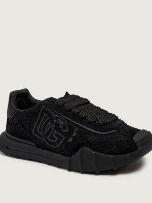 Dolce & Gabbana Koronkowe sneakersy | zamsz czarny