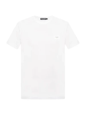 Dolce & Gabbana, Koszulka z logo Plaque - Styl Luksusowy White, male,
