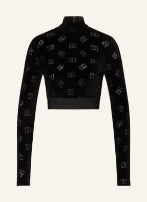 Dolce & Gabbana Krótka Koszulka Z Długim Rękawem Z Aksamitu schwarz