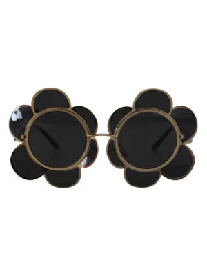 Dolce & Gabbana, Okulary w Kształcie Kwiatu - Czarno-Złota Specjalna Edycja Black, female,