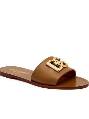 Dolce & Gabbana Skórzane klapki brązowy