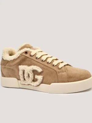 Dolce & Gabbana Skórzane sneakersy | shearling