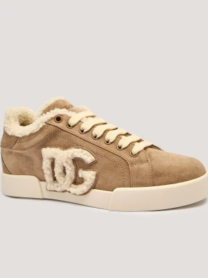 Dolce & Gabbana Skórzane sneakersy | shearling