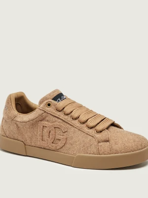 Dolce & Gabbana Wełniane sneakersy Portofino M | z dodatkiem skóry beżowy