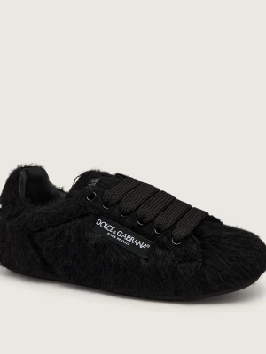 Dolce & Gabbana Wełniane sneakersy Portofino Soft | z dodatkiem skóry | shearling czarny