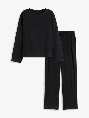 Domowy dres z miękkiej bawełny, oversize BonPrix czarny